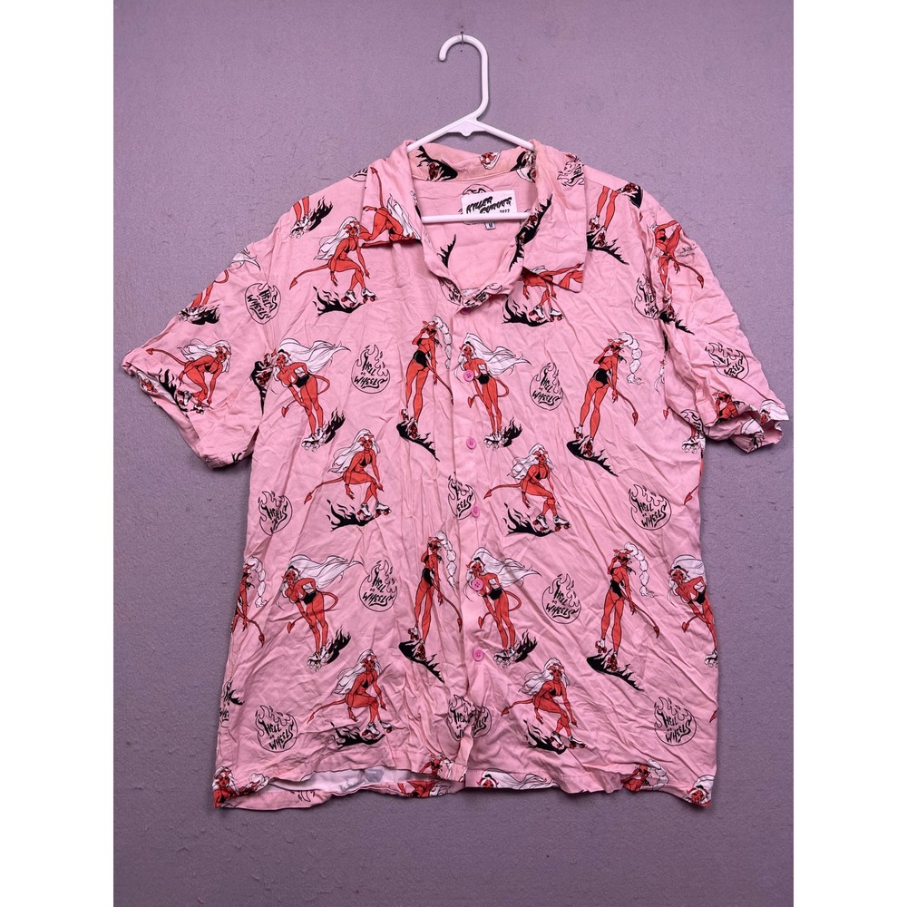 Killer Curves Hell on Wheels Shirt Pink Graphic Print Medium Mens